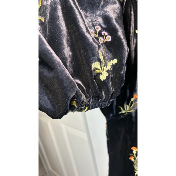 Anthropologie Embroidered Shimmer Velvet Floral Mini Dress Navy Blue XL - Picture 4 of 12